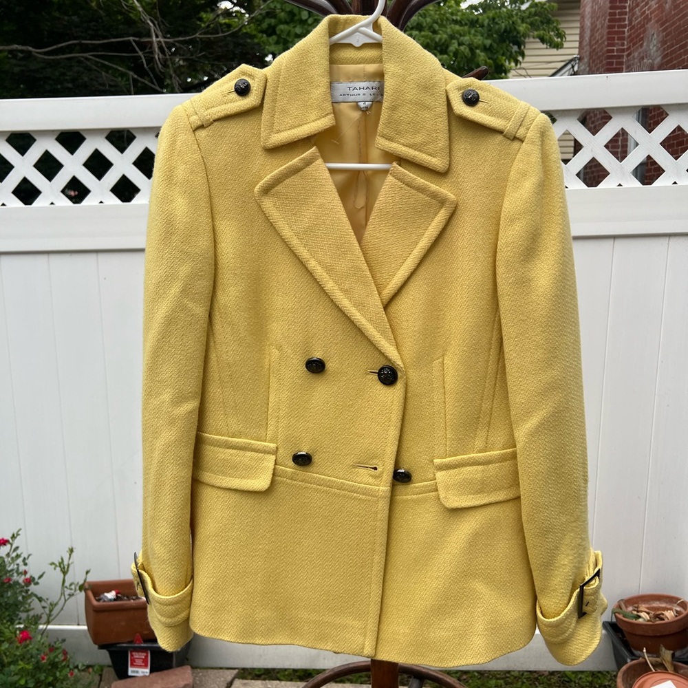 Tahari Sunny Yellow Double-Breasted Peacoat